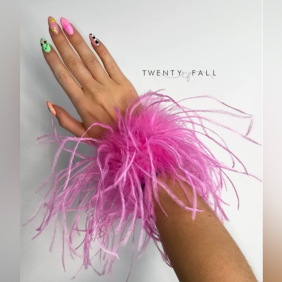 Twenty Fall Pink Ostrich Feather Cuffs - Picture 1 of 7